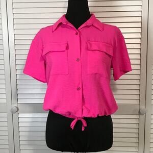 Jolie & Joy Fuchsia Pink Barbiecore Cropped Blouse Juniors L